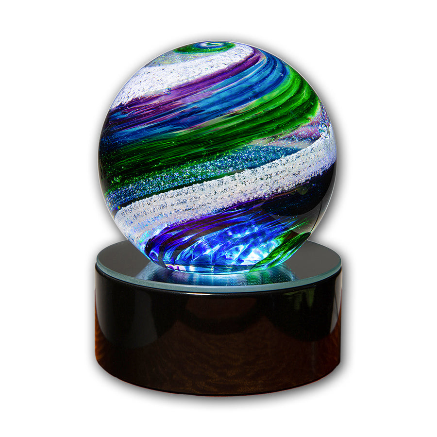 Orb Green Aqua Purple Gold On Lighted Base