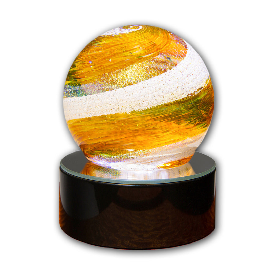 Orb Amber Gold On Lighted Base